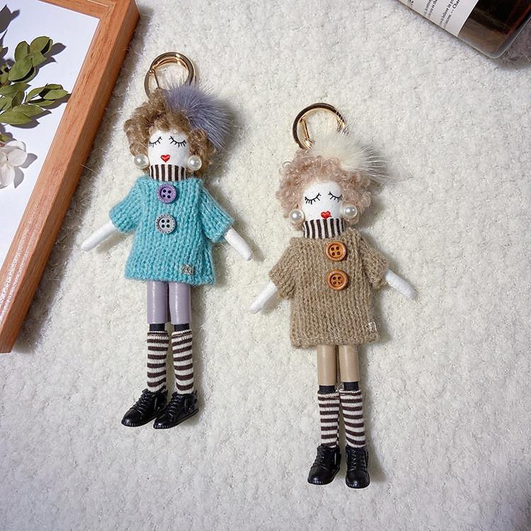 Cute Women Doll Keychain Sweater Dress Bag Pendant Gift Korean Style Durable Cotton Material
