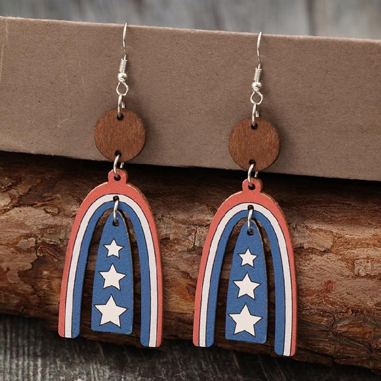 Elegant Star and Stripes Earrings for Independence Day Parties Wooden Earrings Patriotic Ear Accessories for Women