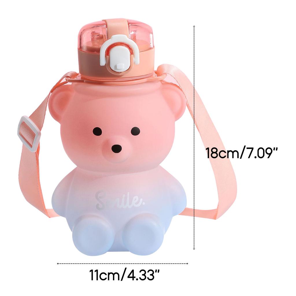 Cute Bear Kettle Straw Water Cup Summer Plastic Straw Drinking Cup Kids Water Bottle Large Capacity Water Bottle