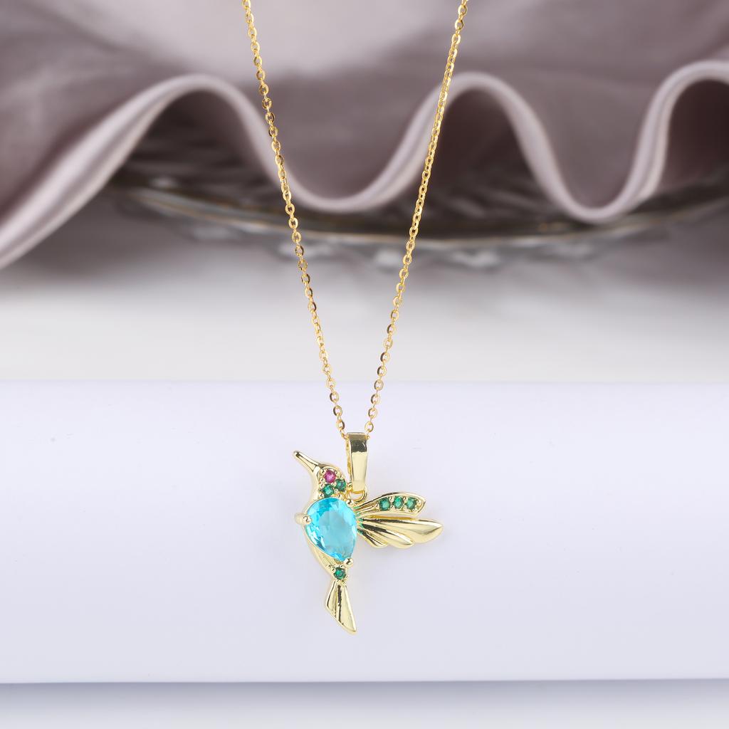 Hot Sale Crystal Zirconia Hummingbird Necklace For Man Woman Gold Plated Bird Animal Pendant Choker For Party Daily Wear