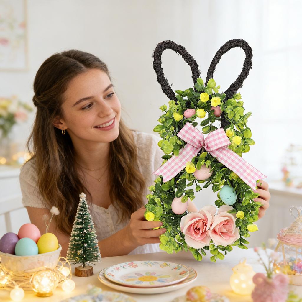 Easter Bunny Flower Garland Decorative Easter Flower Garland - Foldable Home Decoration Item