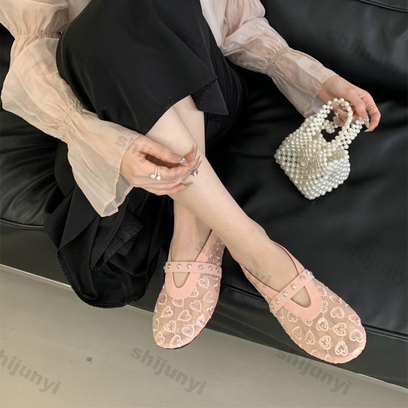 Fashion Women Shoes 2025 Summer New Mesh Breathable Metal Decoration Flat Shoes Comfortable Soft Sole Round Toe Fashion Mary Jane Shoes