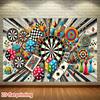 Game Night Tapestry, Retro Game Collage Background Cloth, Man Cave Decor