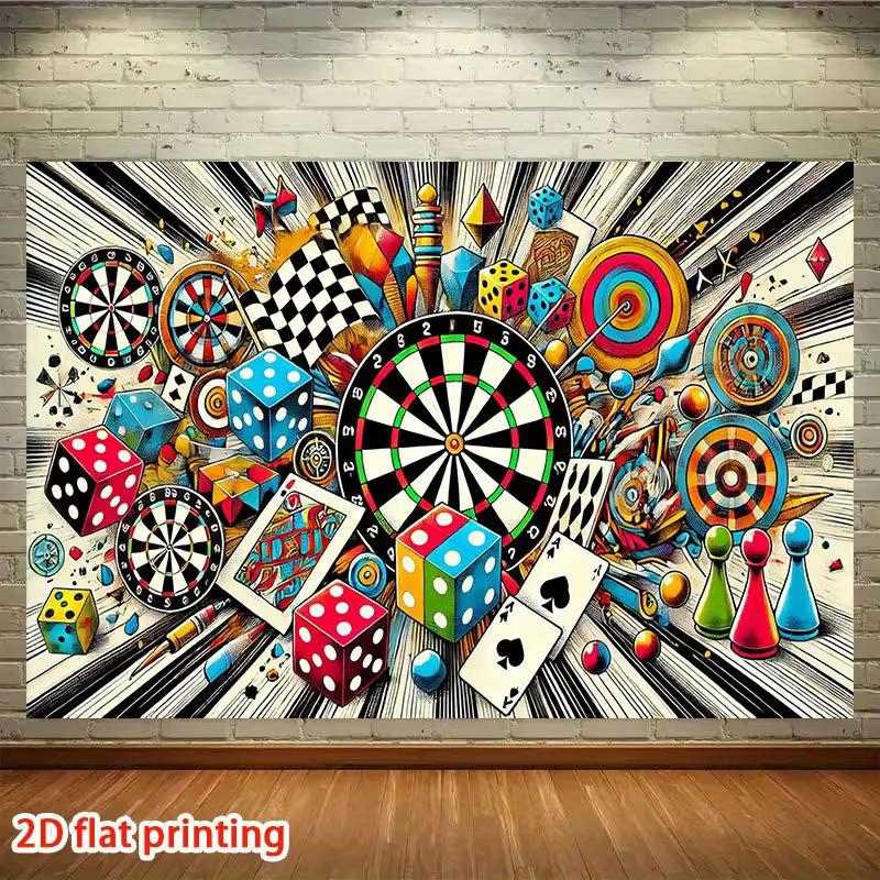 Game Night Tapestry, Retro Game Collage Background Cloth, Man Cave Decor