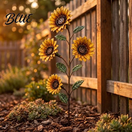 Pastoral Style Garden Art Vintage Sunflower Hummingbird Feeder, Metal Stake Water Station, Decorative Sturdy Soil Mount Bird Feeder Floral Feeding