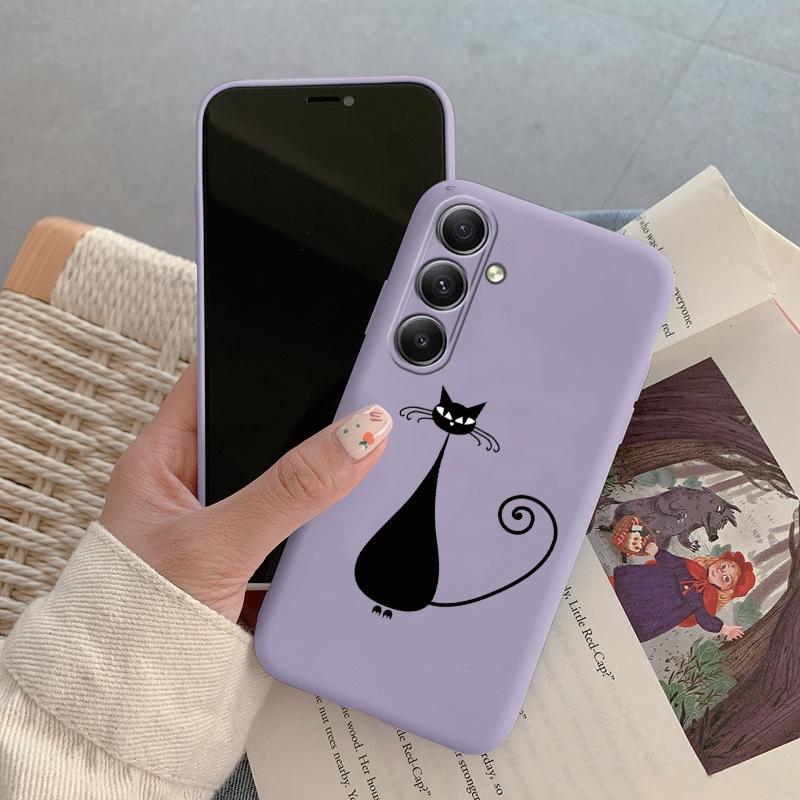 

Модный мягкий силиконовый чехол с изображением кота для iPhone Xiaomi Redmi Note 13 14C 15 Samsung A55 A35 M35 S24 FE S25 Huawei Honor Camera Защитный противоударный чехол Samsung Galaxy S9 Plus фиолетовый