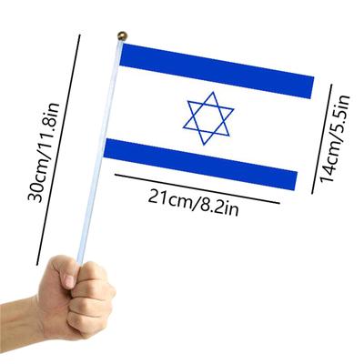 Handgehaltene Israel-Flagge, klein, 14 x 21 cm, Mini-Stick, israelische Flaggen mit Fahnenmasten für Dekoration, Feier, Parade, Sport