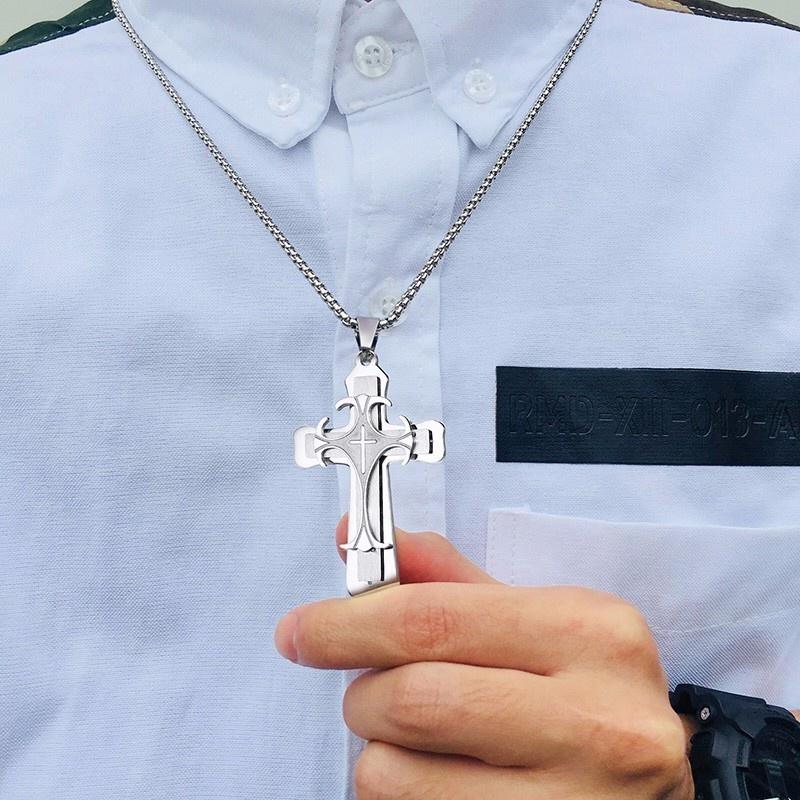 Stylish Men's Cross Necklaces, Waterproof Stainless Steel Catholicism Cross Pendant Collar, Prayer Religious Faith Jewelry