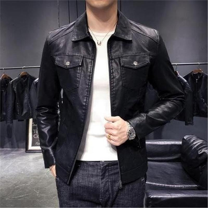 Young and middle-aged leather jacket men's locomotive clothing new loose Haining men's lapel autumn and winter sheepskin pattern leather jacket men