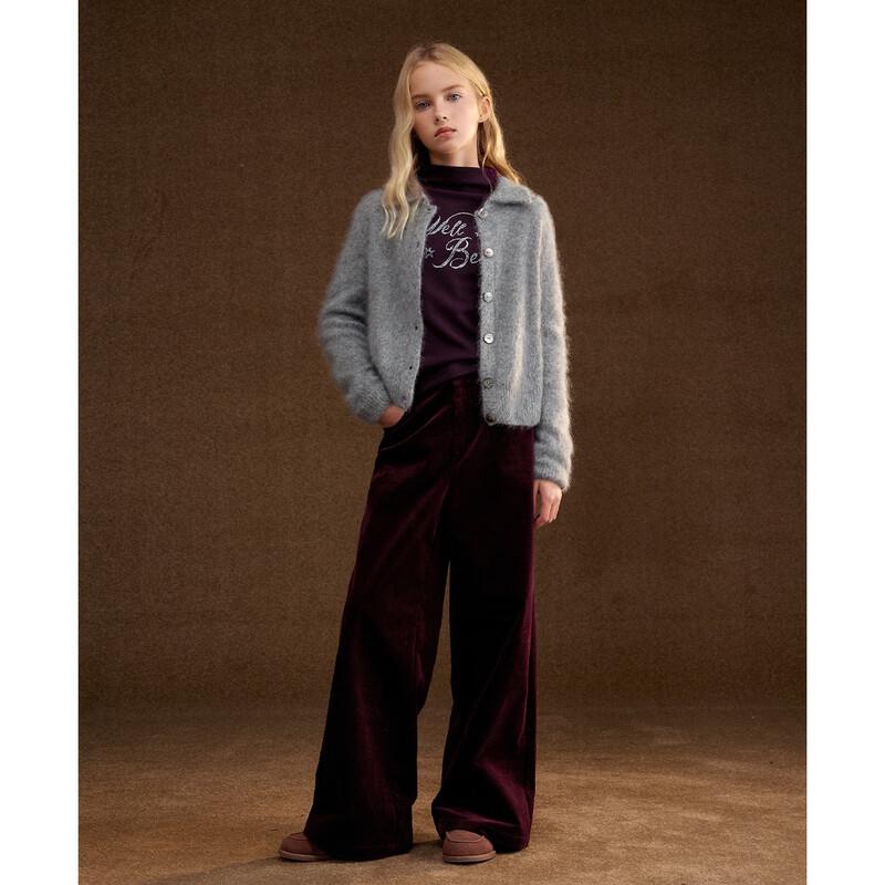 ELLE KIDS Girls' Cloud-Feel Wool Blend Lapel Cardigan