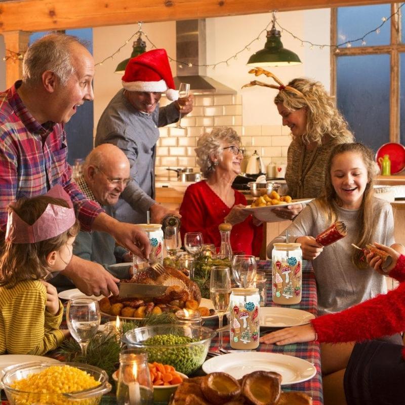 Color Changing Christmas Cups,Christmas Iced Coffee Glass Cups with Lids and Straw White Elephants Gift Drinking Glasses