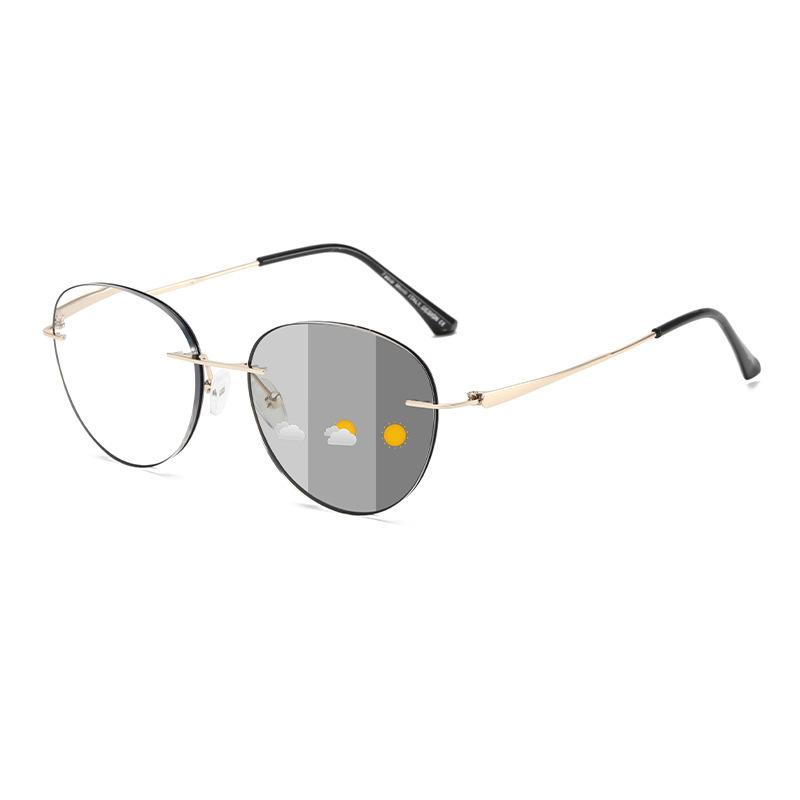 

Oval Frameless Color-Changing Reading Glasses Men S Ultra-Light Women S Anti-Blue Light Myopia Diamond Trimmed Screwless Glasses Frame old 100 degrees