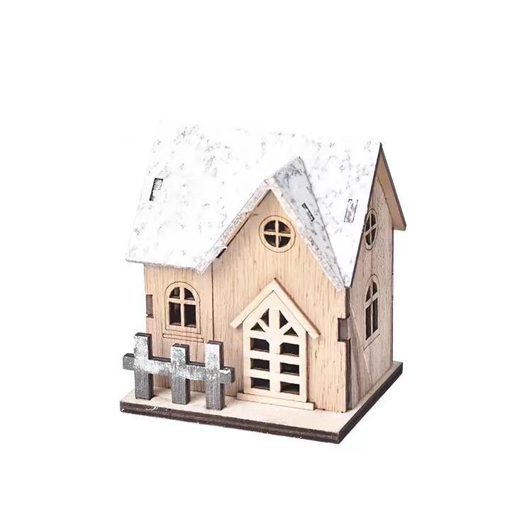 Nordic Style Light-Up Wooden Christmas Tabletop House Ornaments
