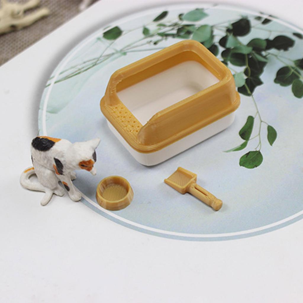 1:12 Scale Bowl Pet Litter Box Pretend-Play Kid Playset Pet Realistic Dollhouses Pet Playset Poop Shovel