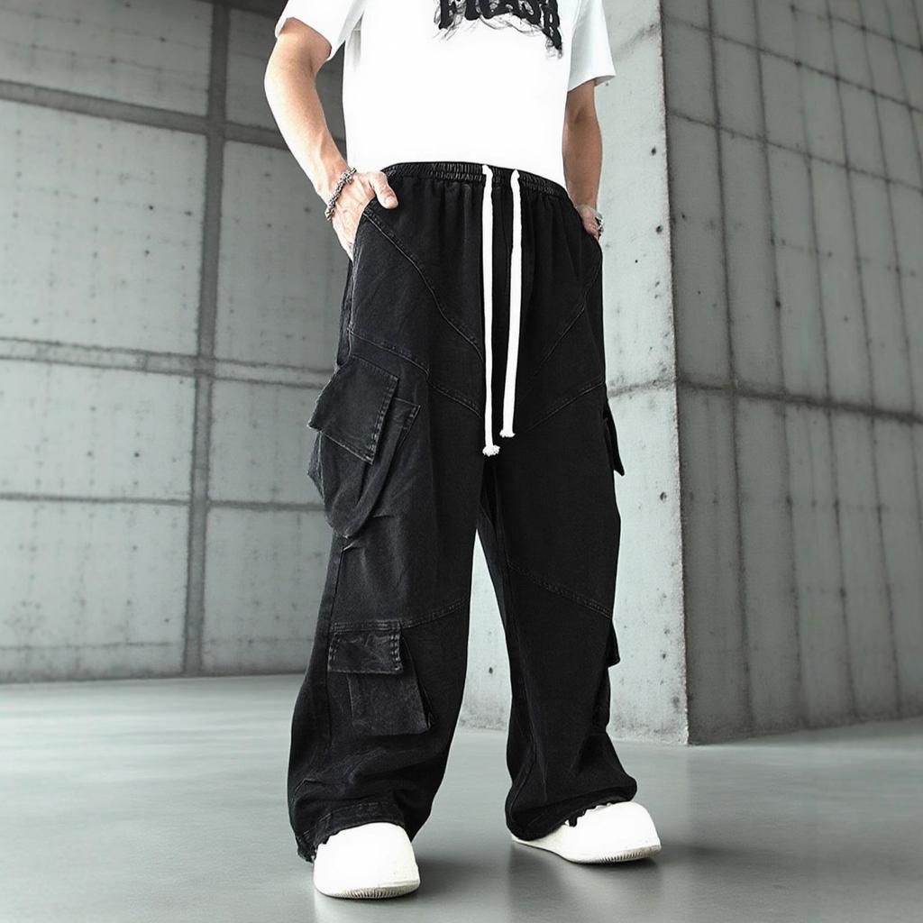 Street Overalls Men's Hip-hop Jeans Straight-leg Pants High Street Autumn and Winter Retro Wide-leg Pants