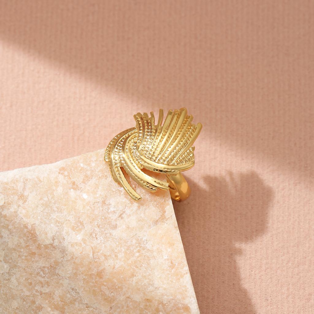 Golden Plated Abstract Feather Open Adjustable Ring for Women Modern Statement Jewelry Gift