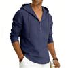 Men's Plus Size Linen Long Sleeve Hoodie, Casual Color Pullover