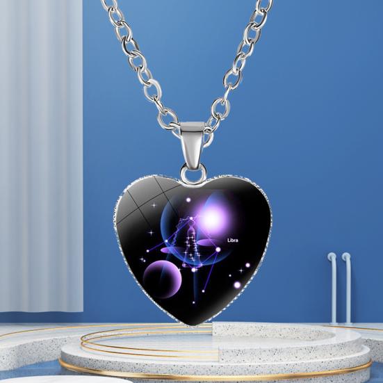 Love Heart Necklace Fashion Charming Glass 12 Zodiac Constellations Sign Pendant for Women