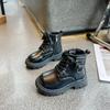 Boys Girls Ankle Boots Handsome Casual Kids Short Boots with Side Zipper 2024 New Children Leather Boots with Metal Decoration