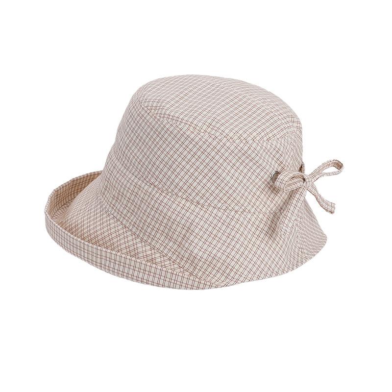 Sweet Plaid Bucket Hat Spring and Summer Big Brim Sun Hat Children Versatile Fashion Show Face Small Sunscreen Basin Hat
