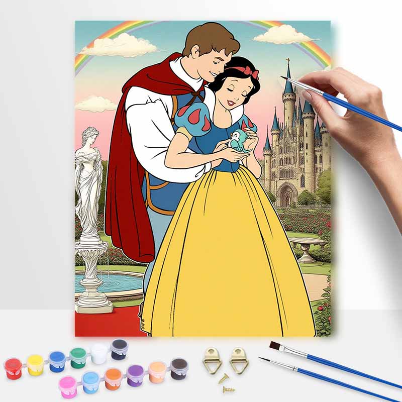 Disney digital oil painting Snow White Prince romantic castle rainbow art handmade diy home decorations 20x30cm