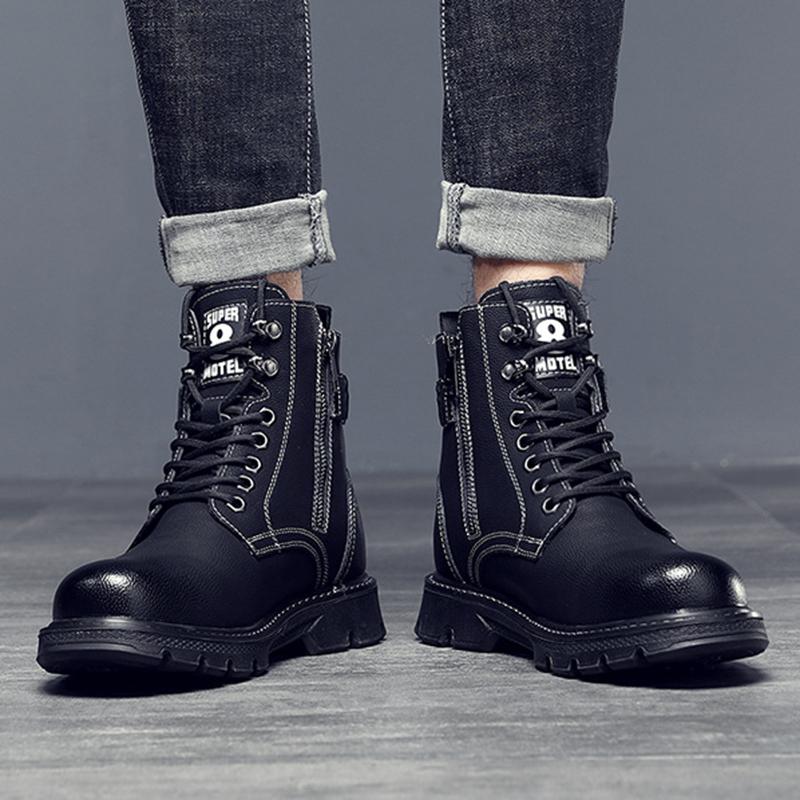 Herren Stiefel mit dicker Sohle 6CM Erhöhung und warm Herbst und Winter Neue Herren High-Top Arbeitsstiefel Jugend Plus Samt Dicke Sohlen 38-44