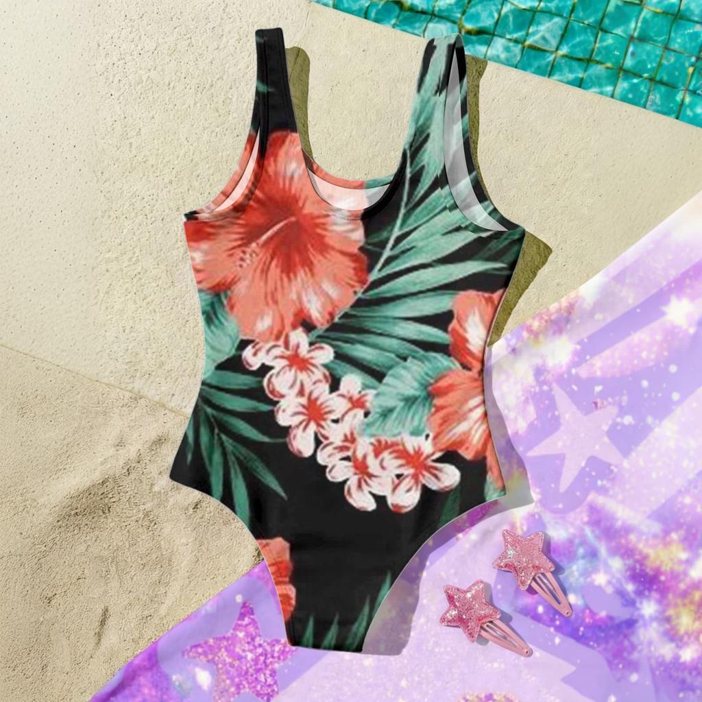 Girls One Piece Swimsuit Hawaiian Floral Print Summer Swimwear Kids Casual Beachwear Pool Outfit for Children