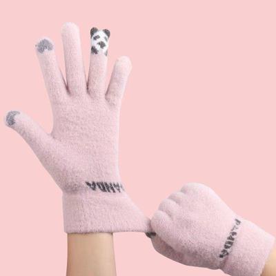 Niedliche Damen-Touchscreen-Plüschhandschuhe: Warm, verdickt für Frühling & Herbst Radfahren