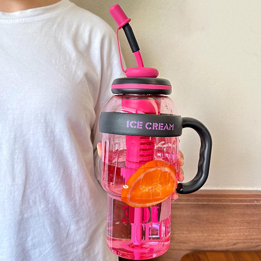 Large Capacity Plastic Cup, Sports Portable Ice Cream Cup, Food Grade High Temperature Resistant Straw Water Cup
