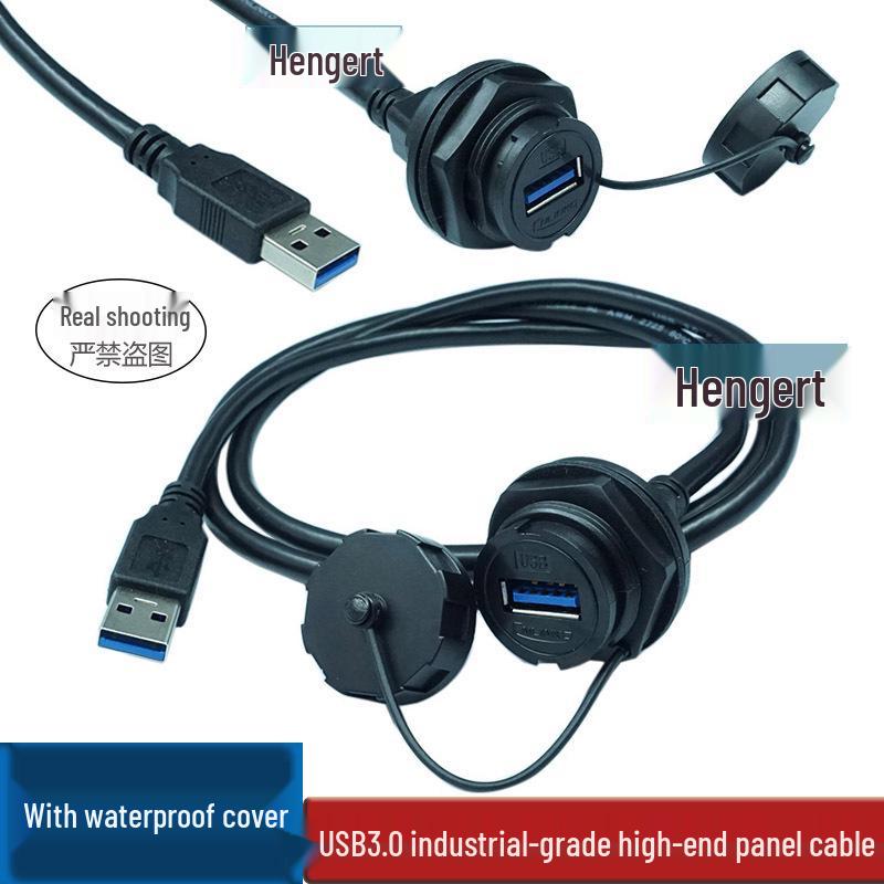 USB 3.0 Male to Female Waterproof Extension Cable with Cap and Panel Mount