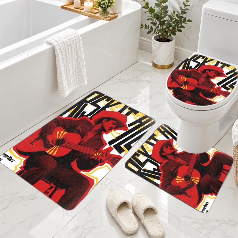 3Pcs Flannel Toilet Mat Set Bruno Mars Bathroom Rug Non Slip Bath Carpet Home Decor