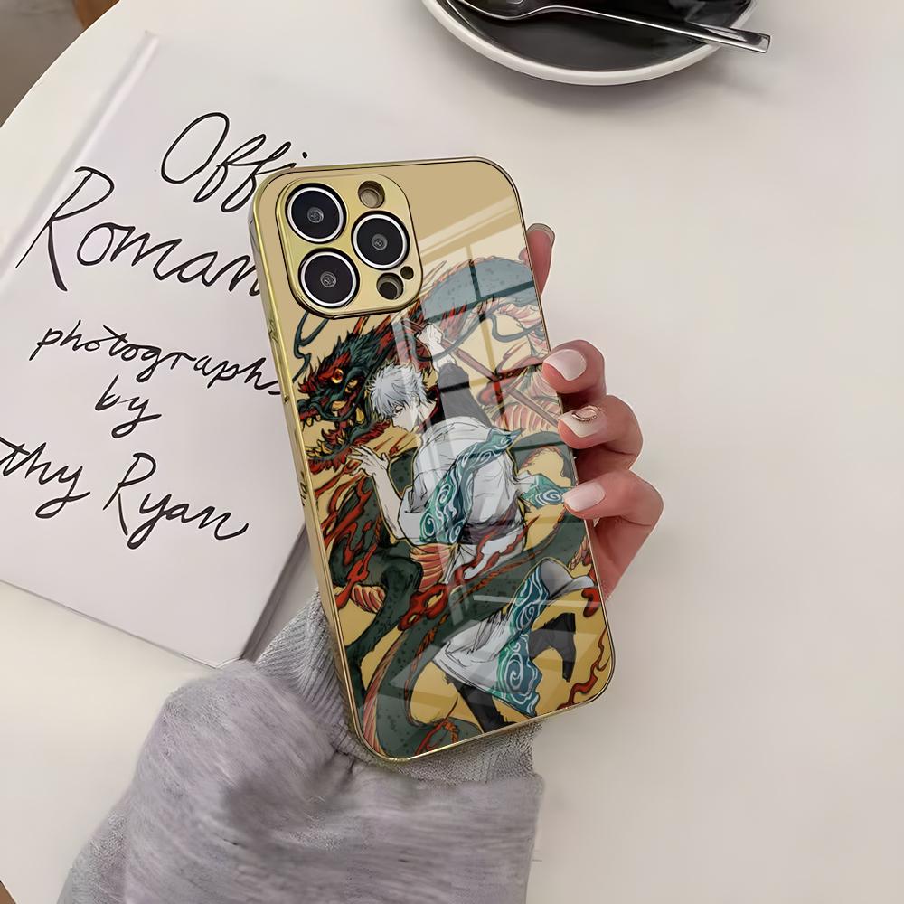 Anime G-Gintama Phone Case Luxury Brief Golden Case For IPhone 17 Air 16 15 14 Plus 13 11 12 Pro Max Electroplating Cover
