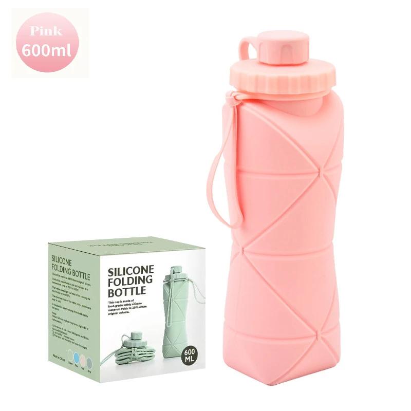 

600ML Silicone Folding Water Bottle Sport Camping Hiking Motivational Drinking Bottle Cycling Kettle Reusable Adult Portable 0.6L