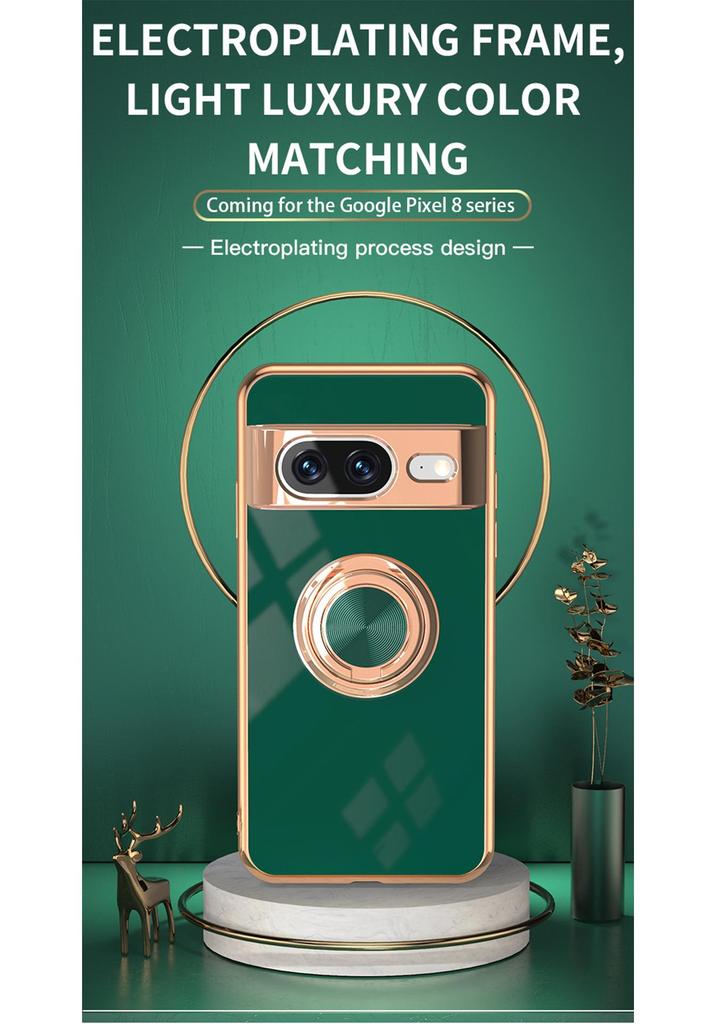 Compatible with Google Pixel 9 PRO XL: Electroplated Silicone Case with Magnetic Ring Holder for 8 PRO.