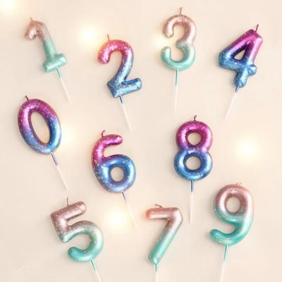 Happy Birthday Cake Decorated Interstellar Digital Colorful Candle Children's Delicate Candy Color 0-9 Number Candle Party Decor