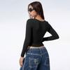 Spring and summer European and American women's clothing sexy short V-neck T-shirt slim-fit fashion Spice Girl long-sleeved top