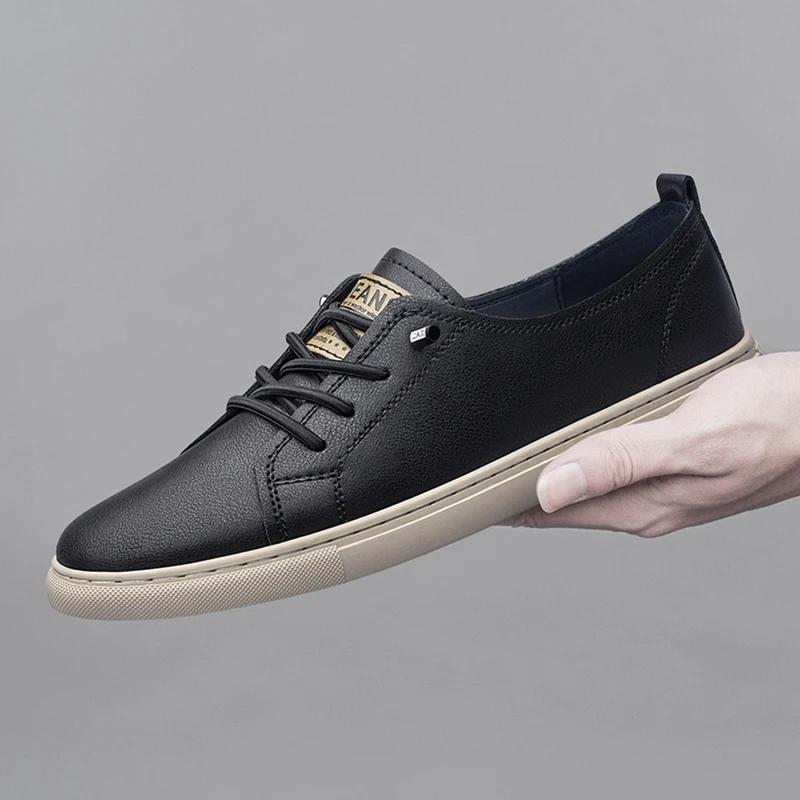 Fashion Original White Mens Casual Skateboard Shoes Comfortable Genuine Leather Sneakers New Trendy Vulcanzed Shoes Male Tenis Masculino