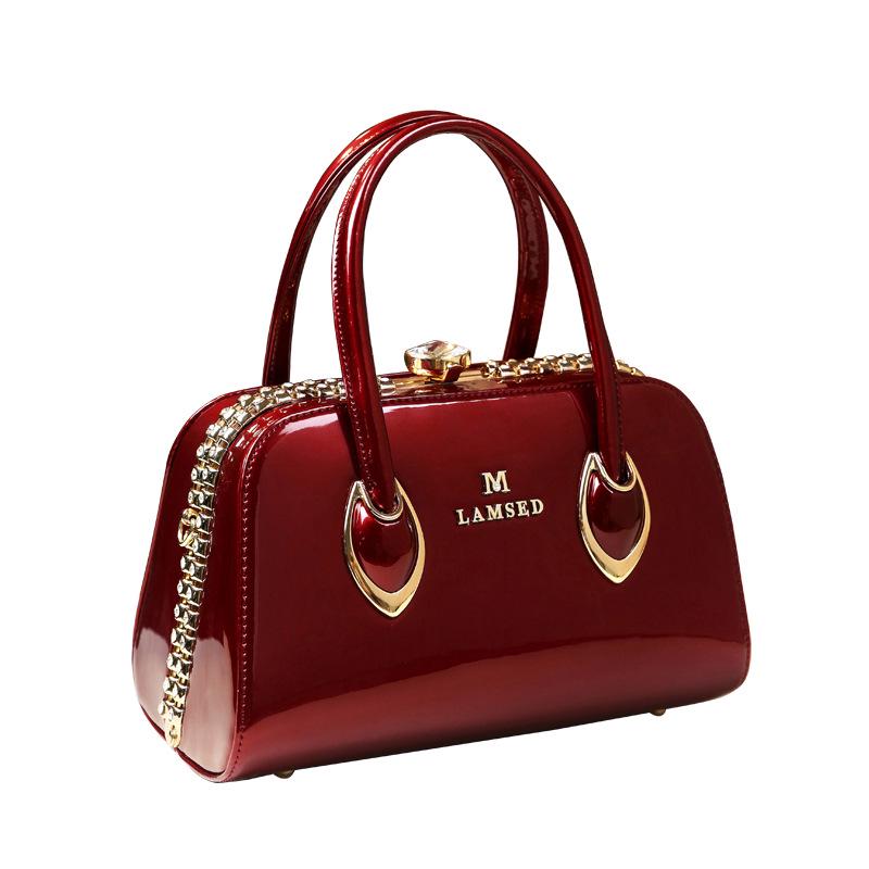 Patent Leather Mom's Handbag: Fashionable Genuine Leather Crossbody Shoulder Bag