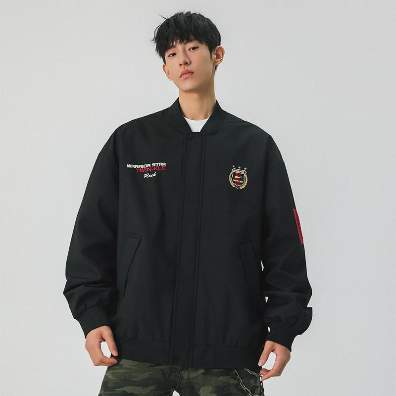 Warrior/Back Pull Embroidered Baseball Collar Cotton Jacket