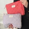 Large Capacity Cotton Makeup Bag Women Checkered Brushes Storage Bag Sweet Cute Travel Toiletry Bag Casual Ladies Soft Organizer