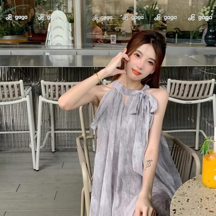 Women's Off-Shoulder Babydoll Halter Dress - Summer 2025 Loose Mini Sleeveless Design