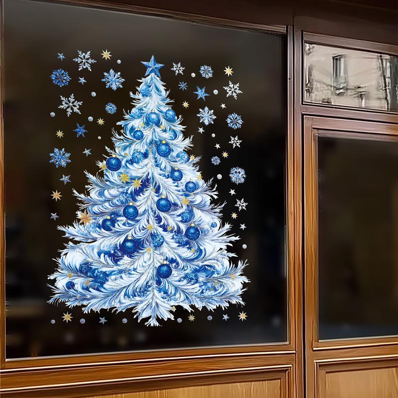 2026 Christmas Window Clings New Year Static Sticker Elk Snowman Window Decoration for Home Festival Gift