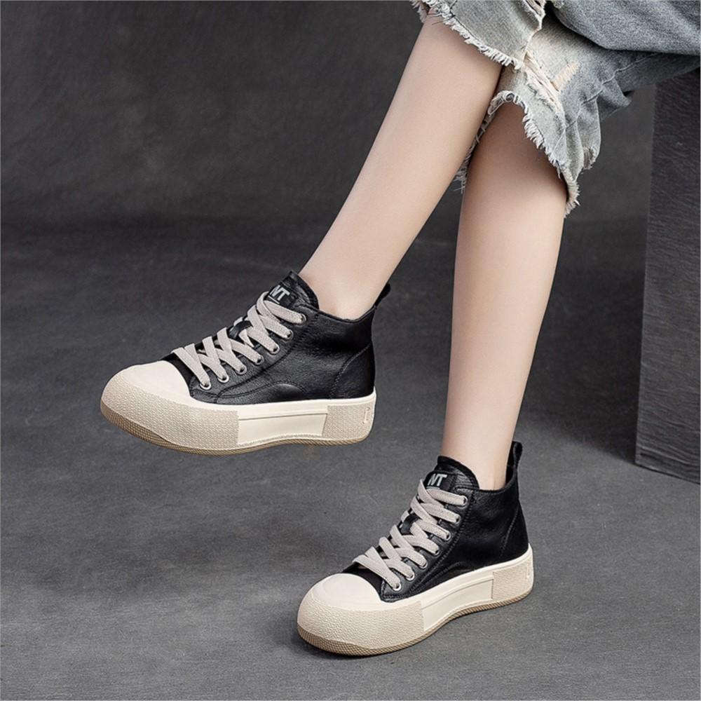 Johnature Shoes Women Sneakers Genuine Leather Lace-Up Summer Sandals Mixed Colors Handmade Concise Platform Sneakers