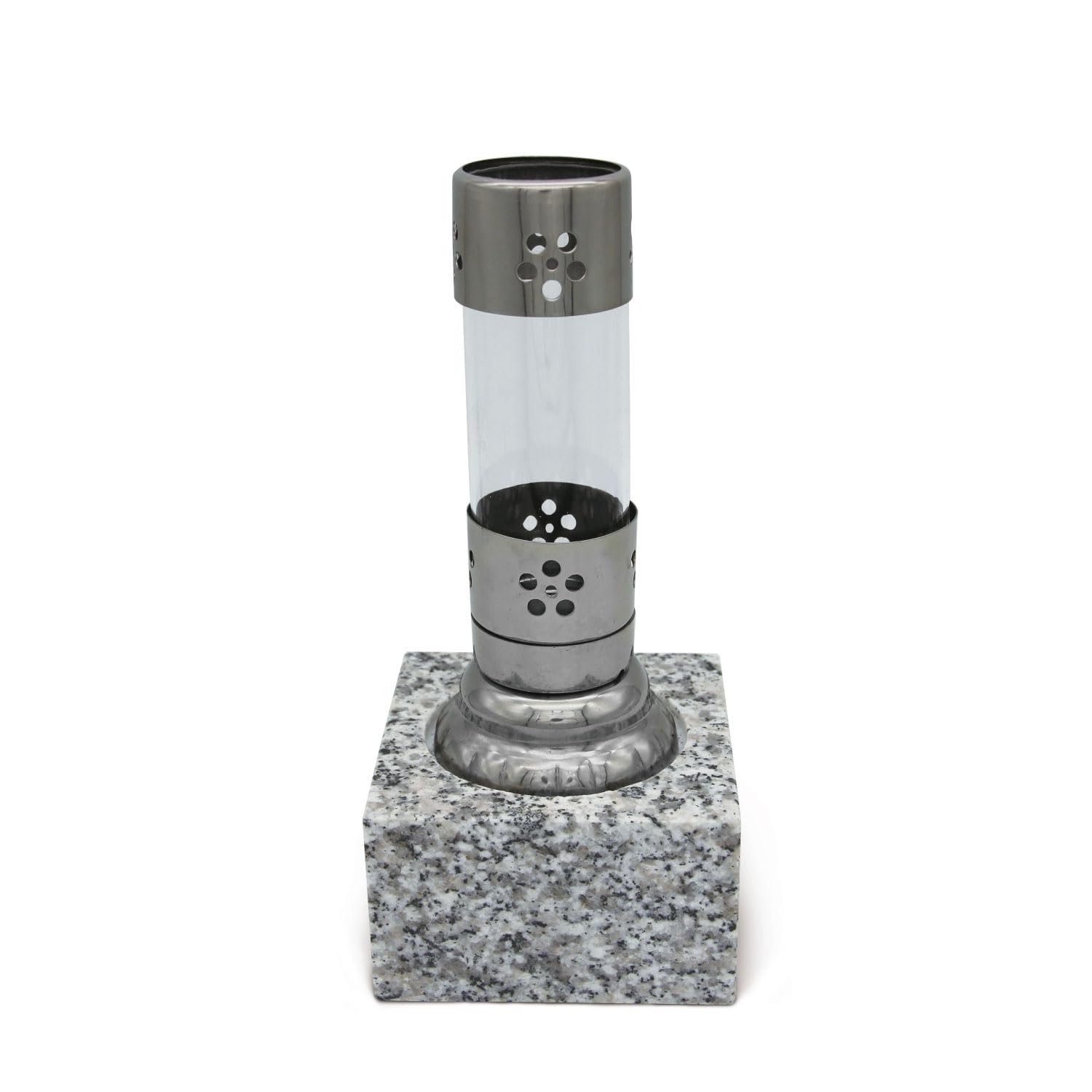 

ST Craft ROUGLASS-SHOBU-stone Graveside Candle Holder with Stone Base, Stainless Steel and Glass Cylinder, 72 x 72 x 168mm, High-Quality Granite