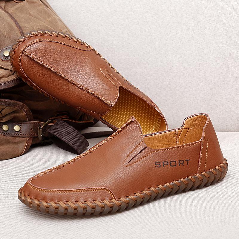 Casual Leather Soft Men Loafers Slip on Men Casual Footwear Hand-stitching Walking Flats Outdoor Moccasins Classic Driving Shoes