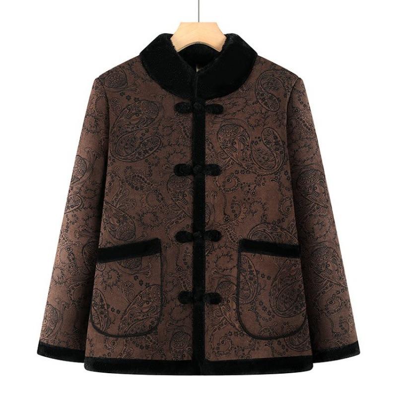 

Зимняя утепленная флисовая куртка осень-зима новая китайская с длинными рукавами хлопковая куртка женщины 5XL [Recommended 150-80 kg]