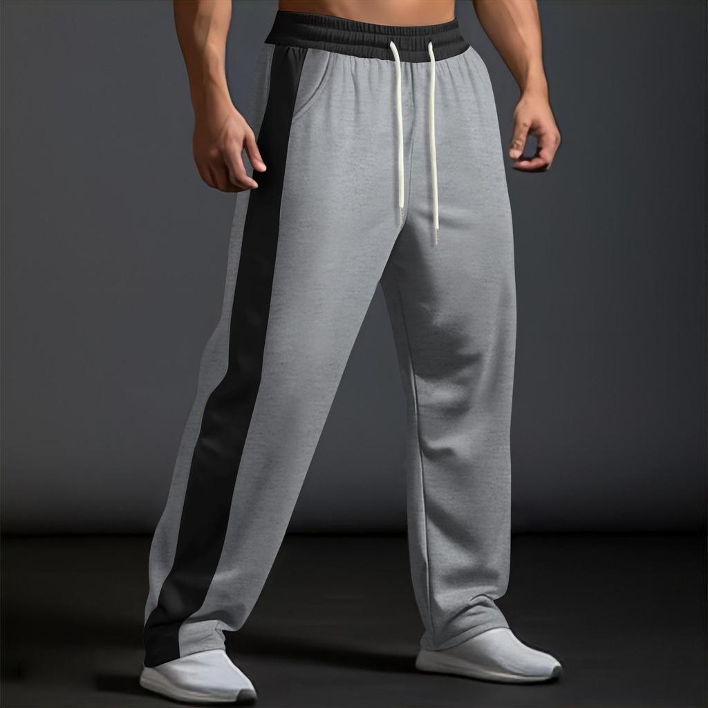 Fashion Trousers Men's Trousers Autumn and Winter Splicing Colour Collision Loose Straight Drawstring Casual Trousers Men