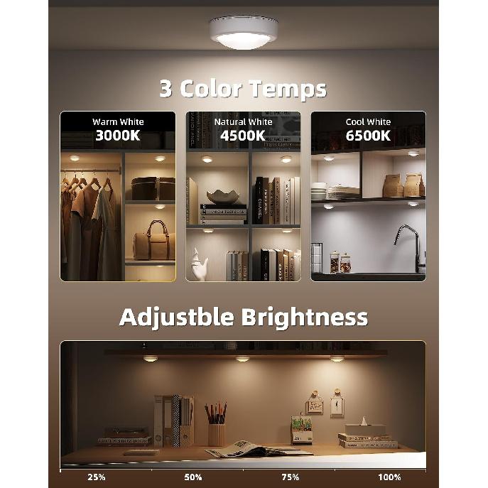 EZVALO 6-Pack RGB Rechargeable Puck Lights with Remote, Mini Under Cabinet Lighting, 2.95'' Tap Lights, 16 RGB Colors & 3 White Color Temps, Dimmable