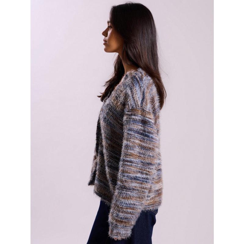 DAFIFY Women's Fashion Casual Fall Winter Colour Block Print Long Sleeve V-Neck Sweaters