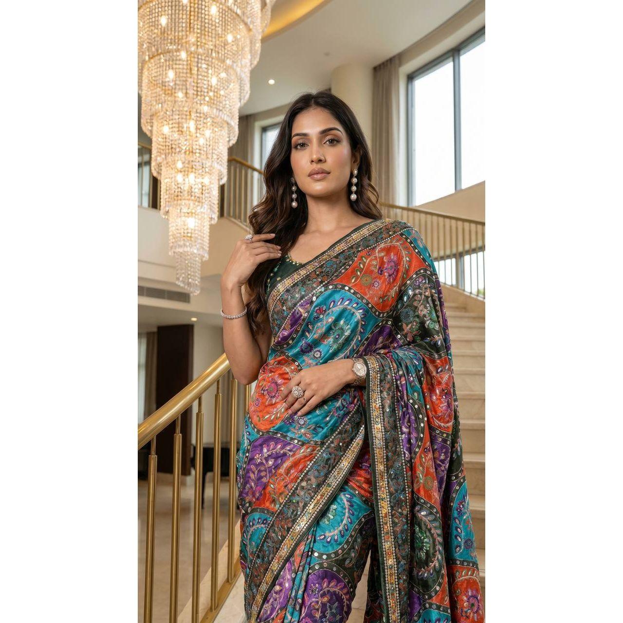 New Viral Instagram Trending Position Print Saree Launch